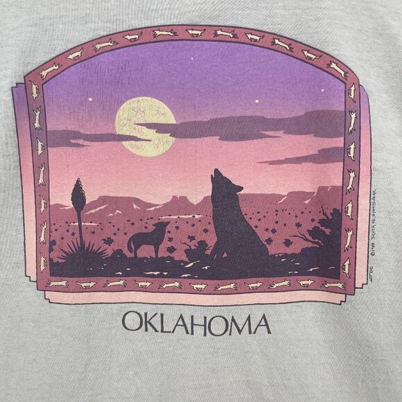 Vintage Oklahoma Coyote Single Stitch Southwest Graphic Tee USA Made - Picture 2 of 10